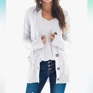 TARSE Women's Open Front Cardigan Long Sleeve Cable Knit with Buttons Sweater
